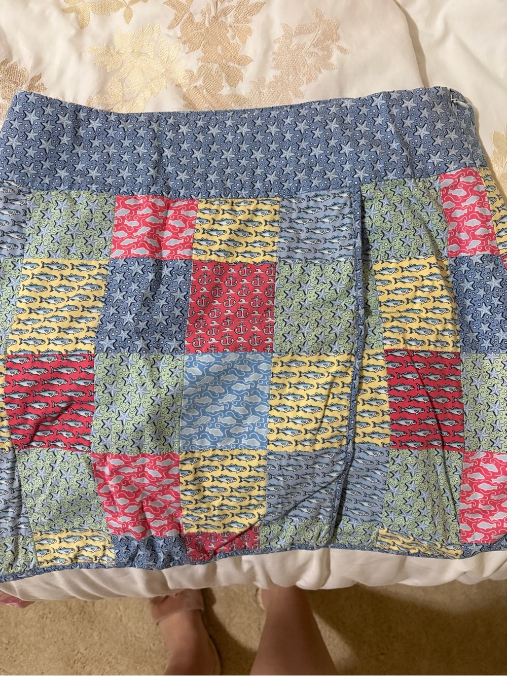 Vineyard Vines Patchwork Print Skirt in Blue, Yellow, Red, Green